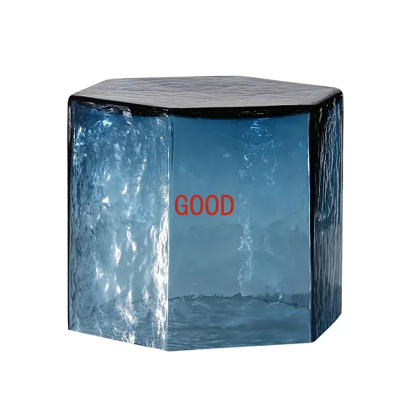 Glass Coffee Table Living Room Floor Art Decoration Ice Blue Sofa Side Table