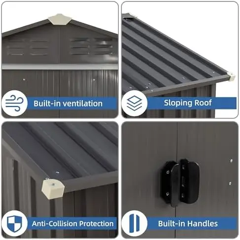 JY QAQA 5x3 FT Metal Outdoor Garden Storage Shed,Waterproof Metal Garden Sheds with Window and Lockable Double - view 6