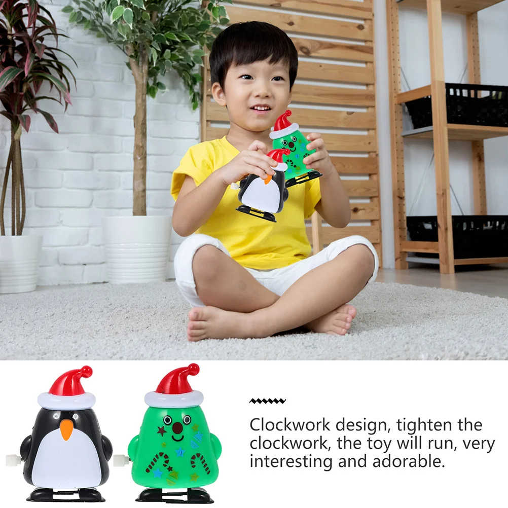 3Pcs Compact Christmas Kids Party Favors Funny Wind Up Plaything Lovely Xmas Elements Durable Plastic Material