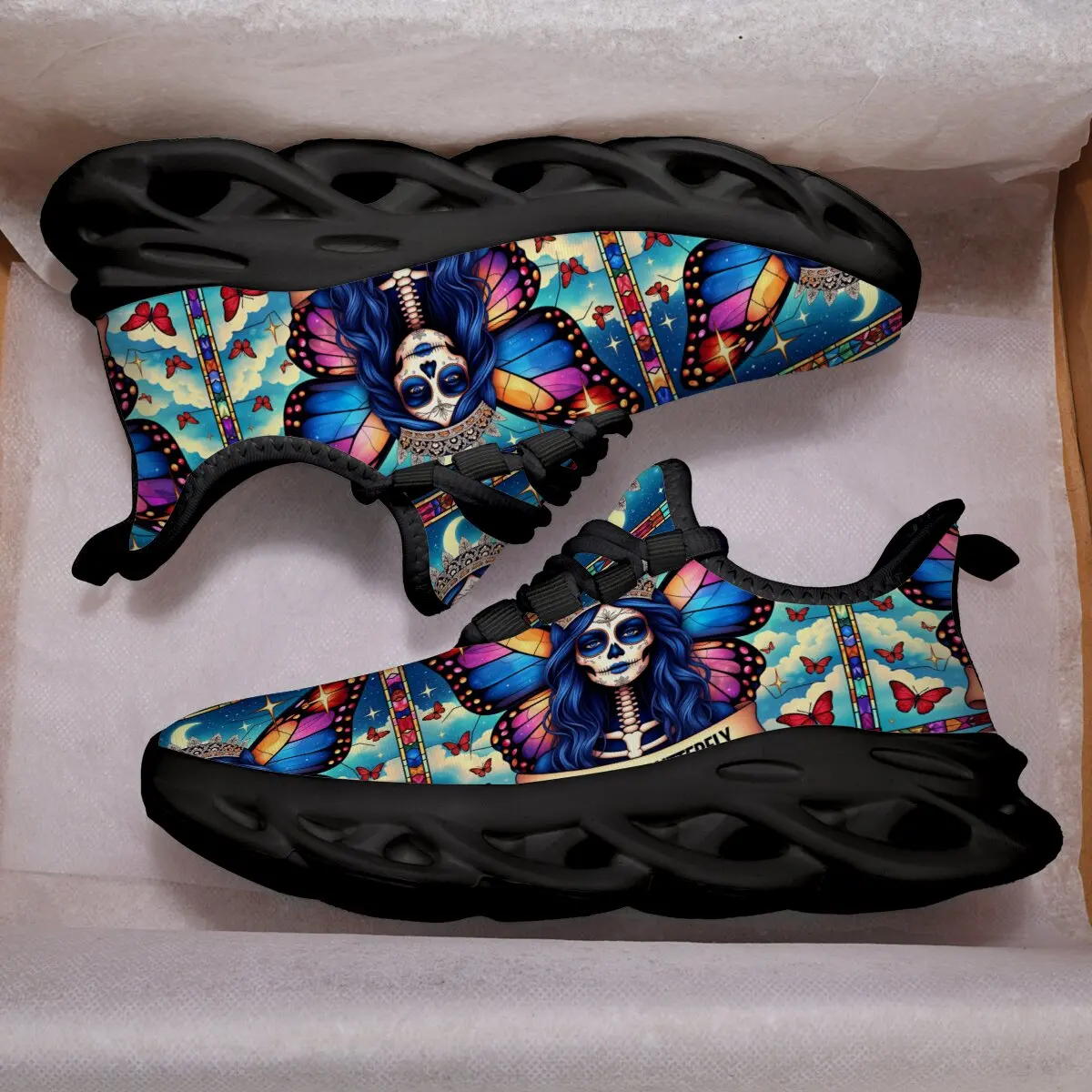 

Спортивная обувь для бега для мальчиков, красочные сахарные черепа, крылья бабочки, витражи, спортивные кроссовки, легкая детская обувь