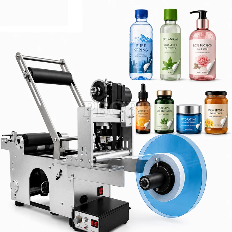 PBOBP Semi-automatic Round Labeling Machine Add Coding Machine Printing Date Of Production Labeling Stickers Packaging Machine