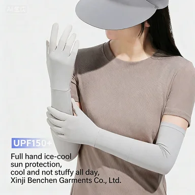 

Sunscreen gloves summer ice silk women's extended outdoor UV resistant sleeves breathable flip touch screen anti slip