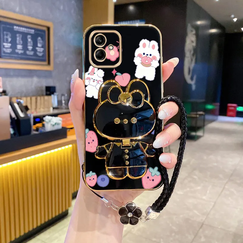 Clover Strap Doughnut Rabbit Plating Phone Holder Case For Samsung Galaxy M13 M23 M14 M42 M31 M30s M33 M51 M52 M53 M54 M55 Back
