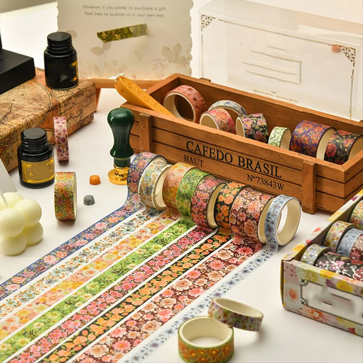 ABUA 20 Rolls Washi Tapes Flowers Journaling Materials Masking Tape School Supplies Stationery Scrapbooking Decorative Tape B