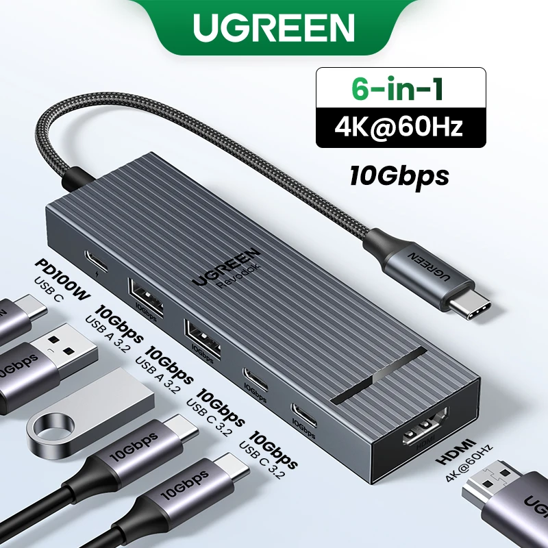 

(RU Special) UGREEN Revodok USB C Splitter Type-C to HDMI 4K60Hz 10Gbps USB-A&C Ports PD 100W Charge Docking Station