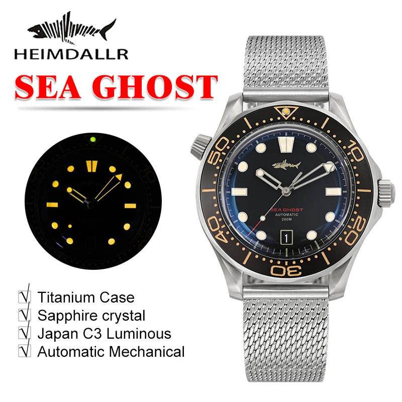 Heimdallr Watch Titanium Master NTTD NH35 Automatic Mechanical C3 Luminous Steel Nylon White Black Dial 200M Dive Watches Men