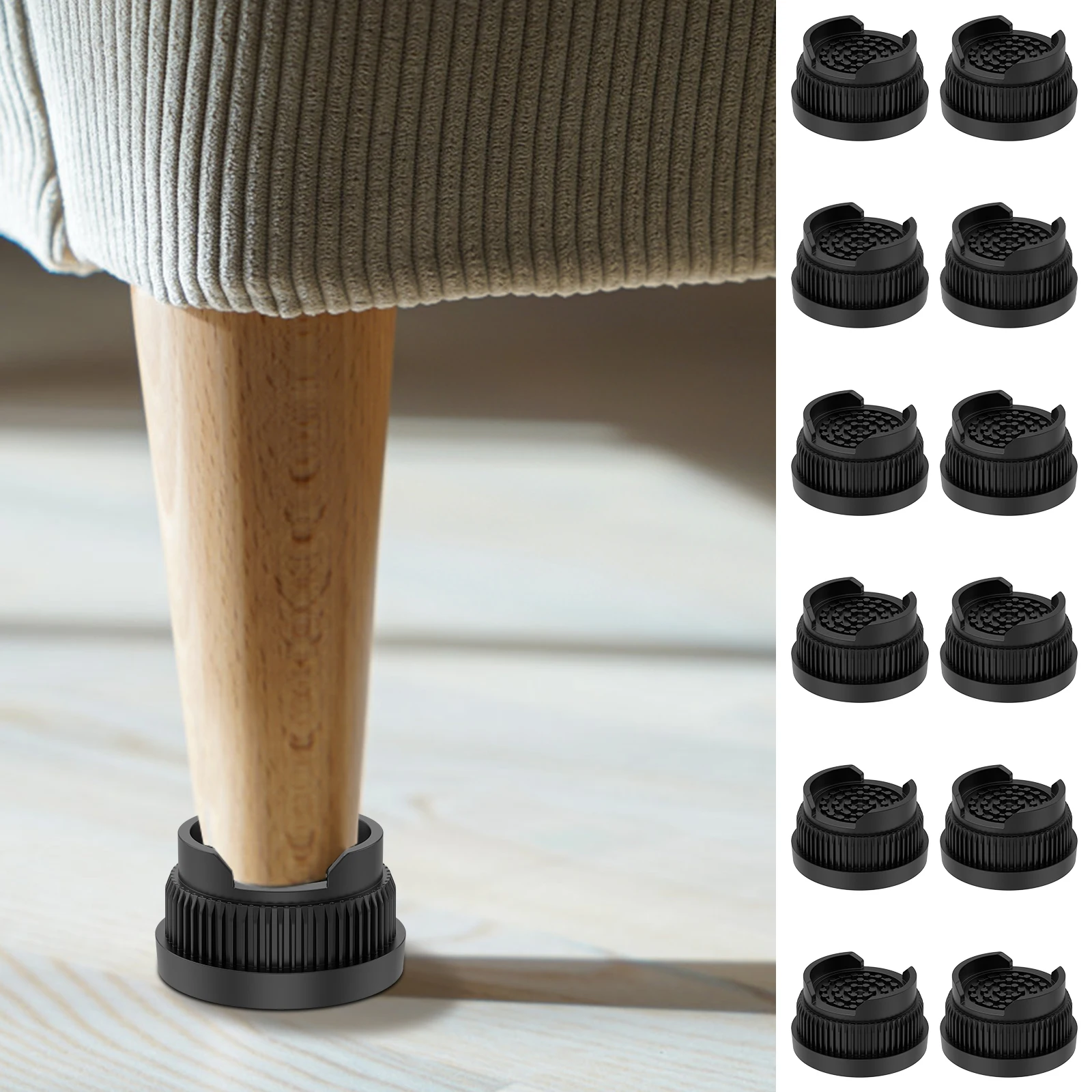 12/16Pcs Adjustable Height Furniture Risers Stackable Couch Riser Table Leg Extender Non Slip Rubber Base for Bed Sofa Chair