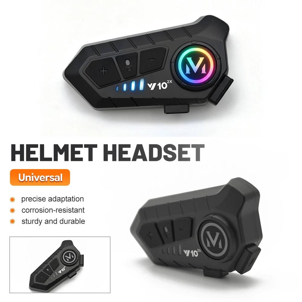 Y10‑2X 1/2Pcs Motorcycle Helmet Bluetooth Headset,1000mAh Long Standby,MP3,IPX6 Waterproof,Wireless Hands‑Free Intercom