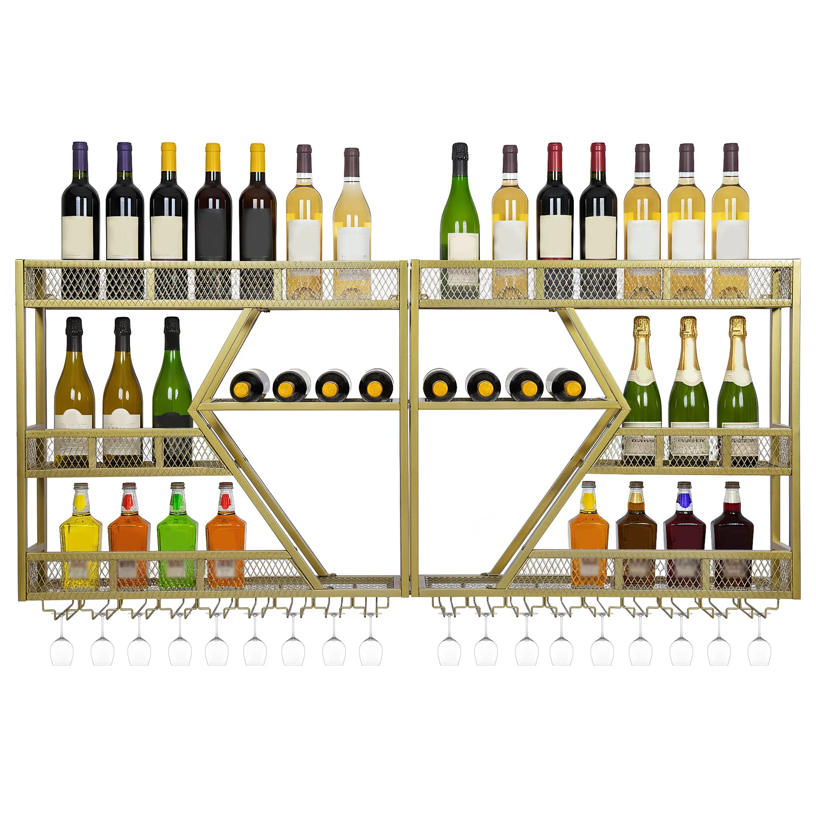

Metal Wine Bottles Storage Display Storage Shelf with Wine Glass Holder Liquor Bottles Storage Display for Home & Dining Room