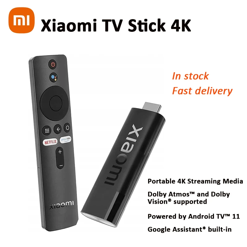 Xiaomi Mi TV Stick 4K Ultra HD Streaming Device Android TV 11 with Google Assistant Voice Remote Control Media Player TV Stick