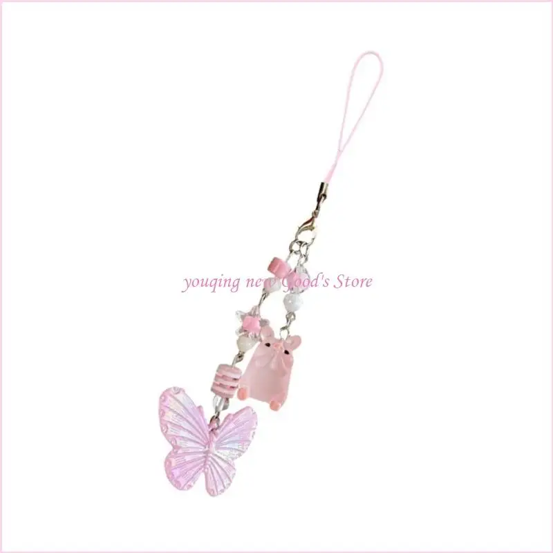 57QA Beautiful Butterfly Phone Ornament Keychain Colorful Butterfly Pendant Phone Chain Accessory Pendant for Keys Backpacks