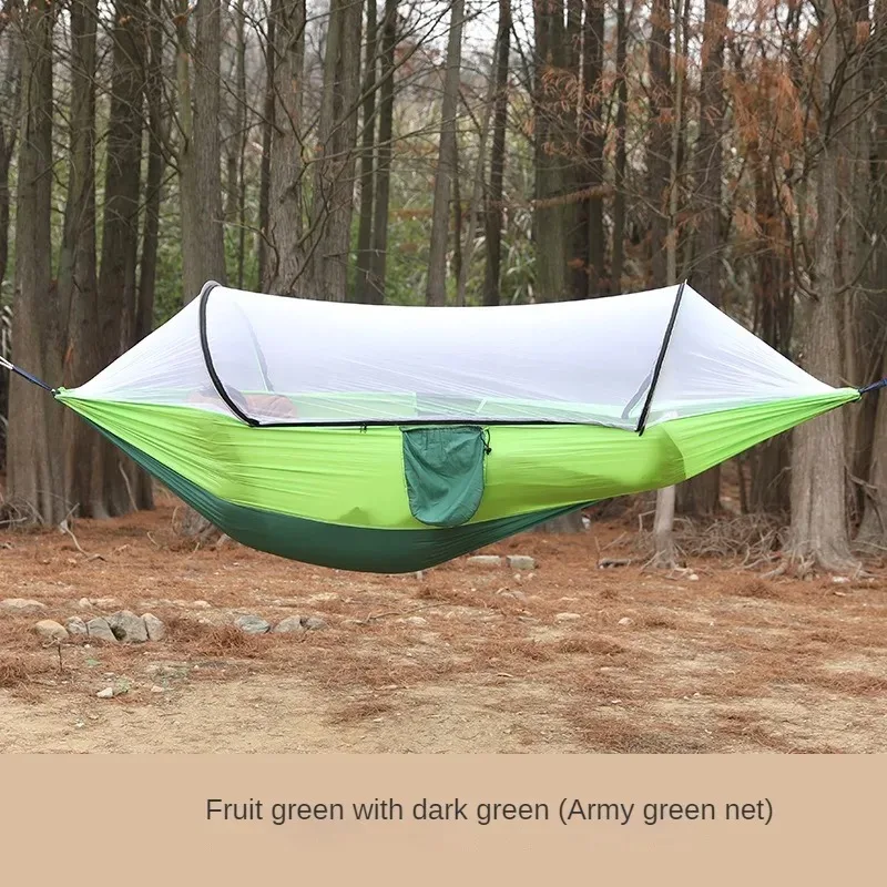 Outdoor Camping Anti Roll Nylon Hammock With Mosquito Net Automatic Quick Opening Brace Mosquito Bill Double Hammock