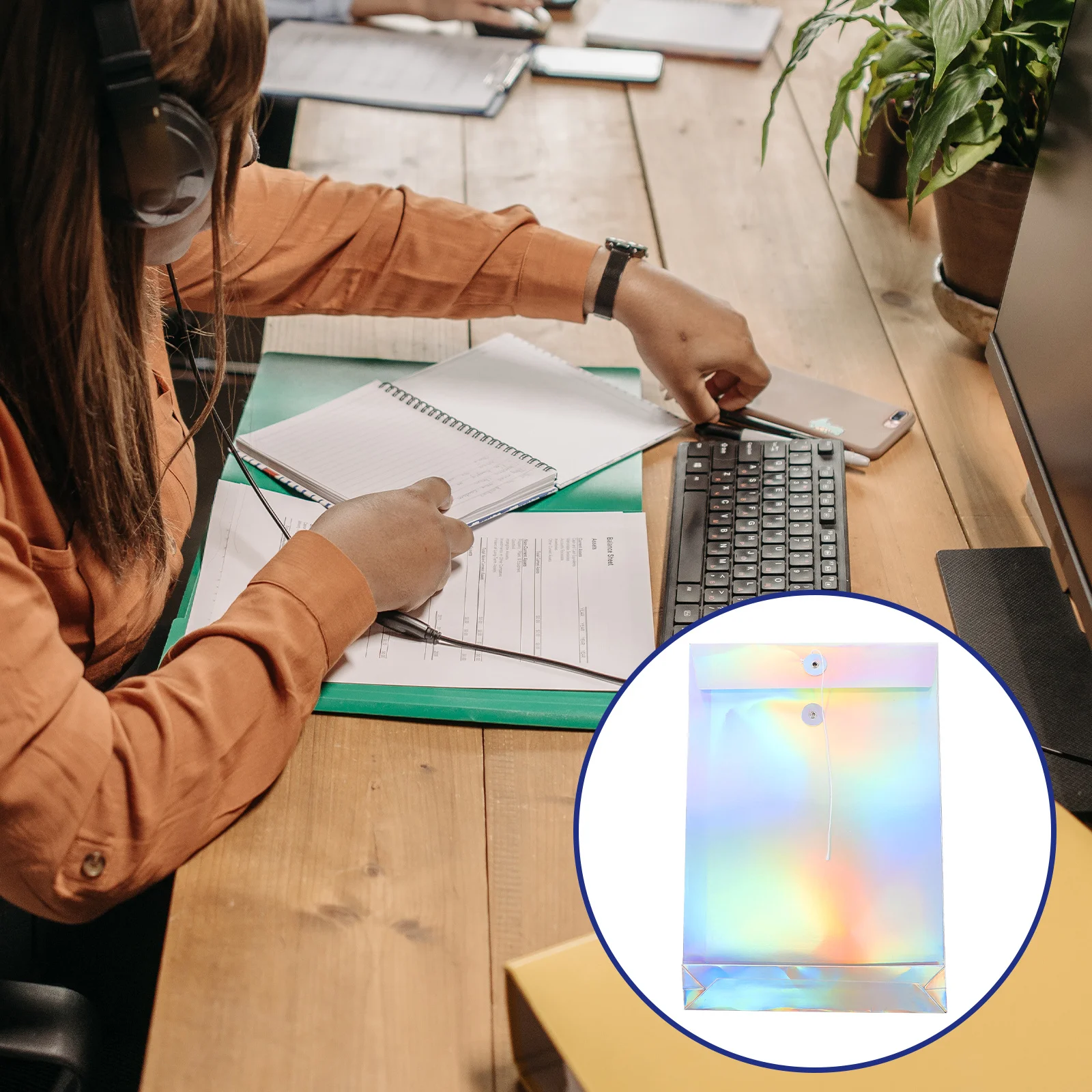 

3Pcs A4 Holographic File Folder Tie Closure Document Organizer Bags Decorative Receipt Storage Practical Office Supplies