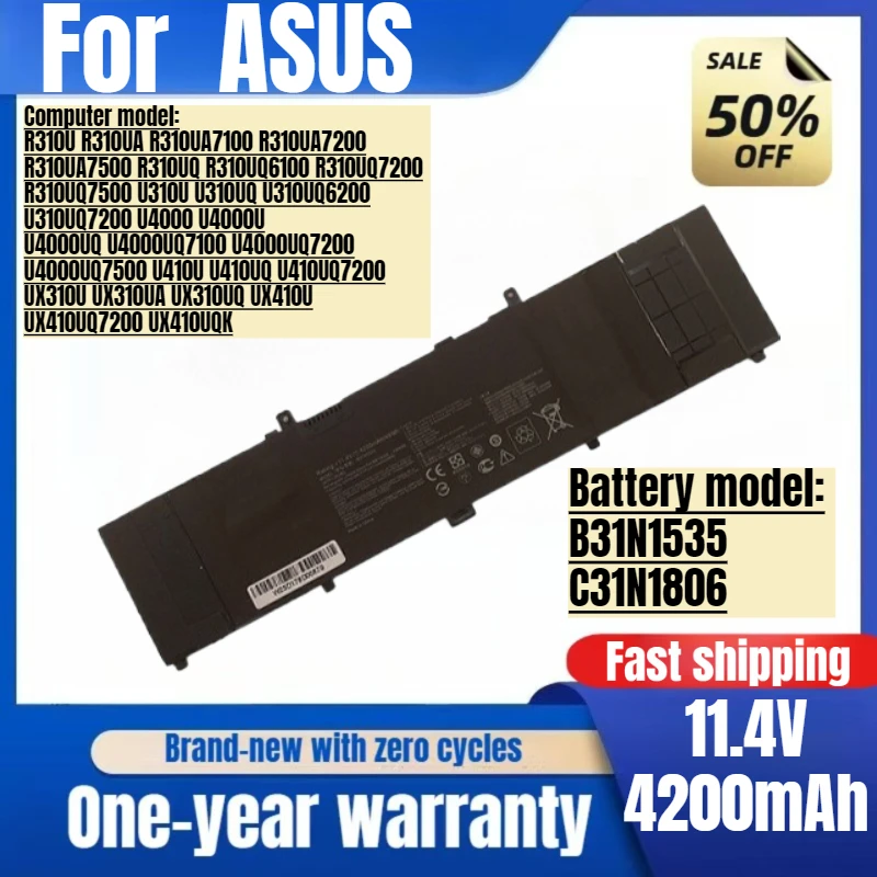 

For ASUS C31N1806 U4000U RX410U UX310U RX310U U410U R310U R310UA U310U U310UQ Laptop Battery Replacement Bateria