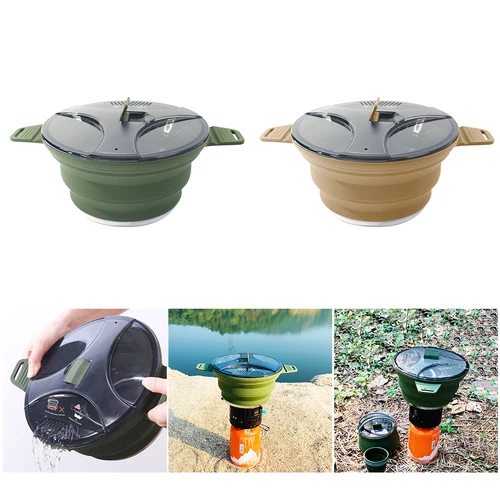 Imagen 2 del producto Hervidor de agua de silicona para exteriores, olla plegable portátil para acampar, utensilios de cocina para Picnic, olla resistente al calor, equipo fresco para acampar