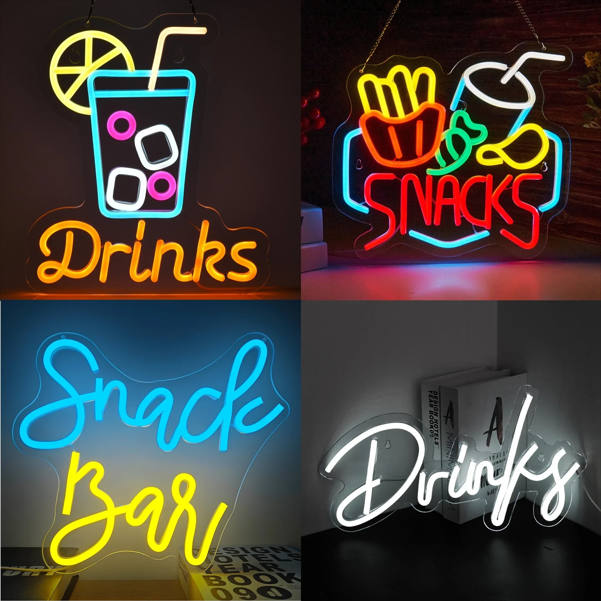 

2025Drinks Snacks Neon Sign Dimmable Multi Color for Restaurant Bar Café Fast Food Shop Convenience Store Kiosk Commercial Light