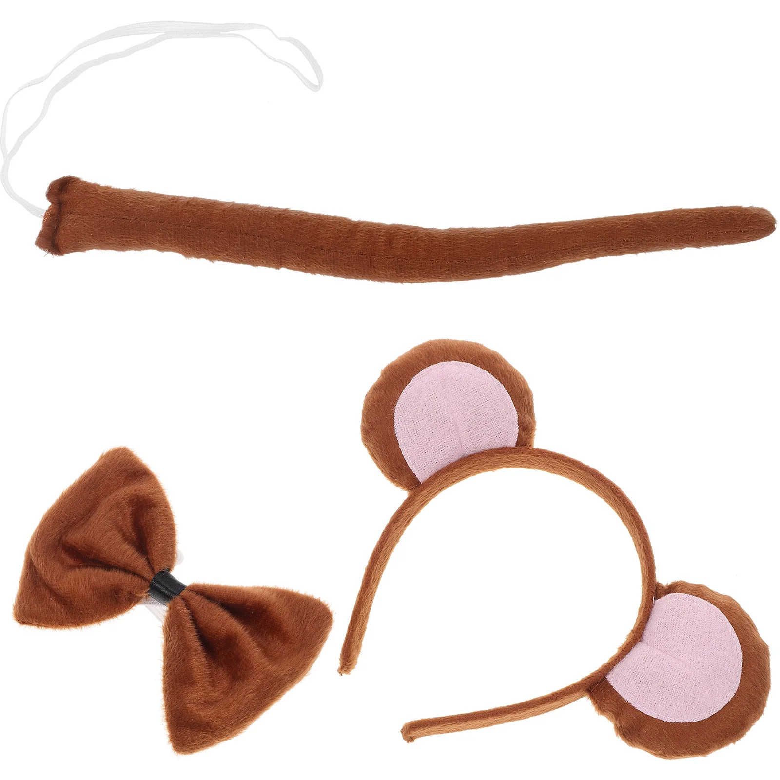 

Brown Monkey Ears Headband Set 3Pcs Animal Cosplay Costume Halloween Party Headgear Child Adult Tails Cloth Accessory Creative