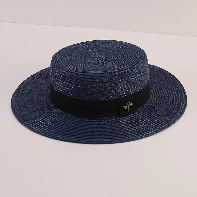 2021 Brand European and American Retro Ladies Sun Hat Bee Straw Hat Fashion Wide Brim Sunscreen Travel Sunshade Flat Top Hat