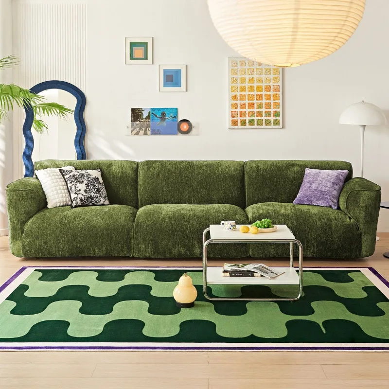 Fully dismantled and washed fabric green sofa living room chenille cream straight sofa