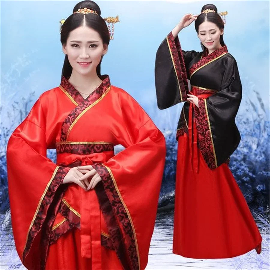Hanfu 국립 중국 무용 의상 남자 고대 코스프레 여성을위한 중국어 번체 의류 Hanfu 의류 레이디 무대 드레스