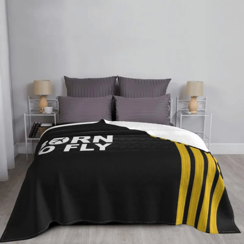 Born To Fly Captain Stripes Plush Blankets Pilot Air Fighter Novelty Throw Blanket for Sofa Bedding Lounge 150*125cm Bedspread