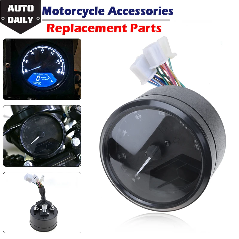 

1pc Motorcycle LED Digita Speedometer Odometer Techometer Universal for 2-4 Cylinders Motorcycle LCD Screen Gauge Dual Speed