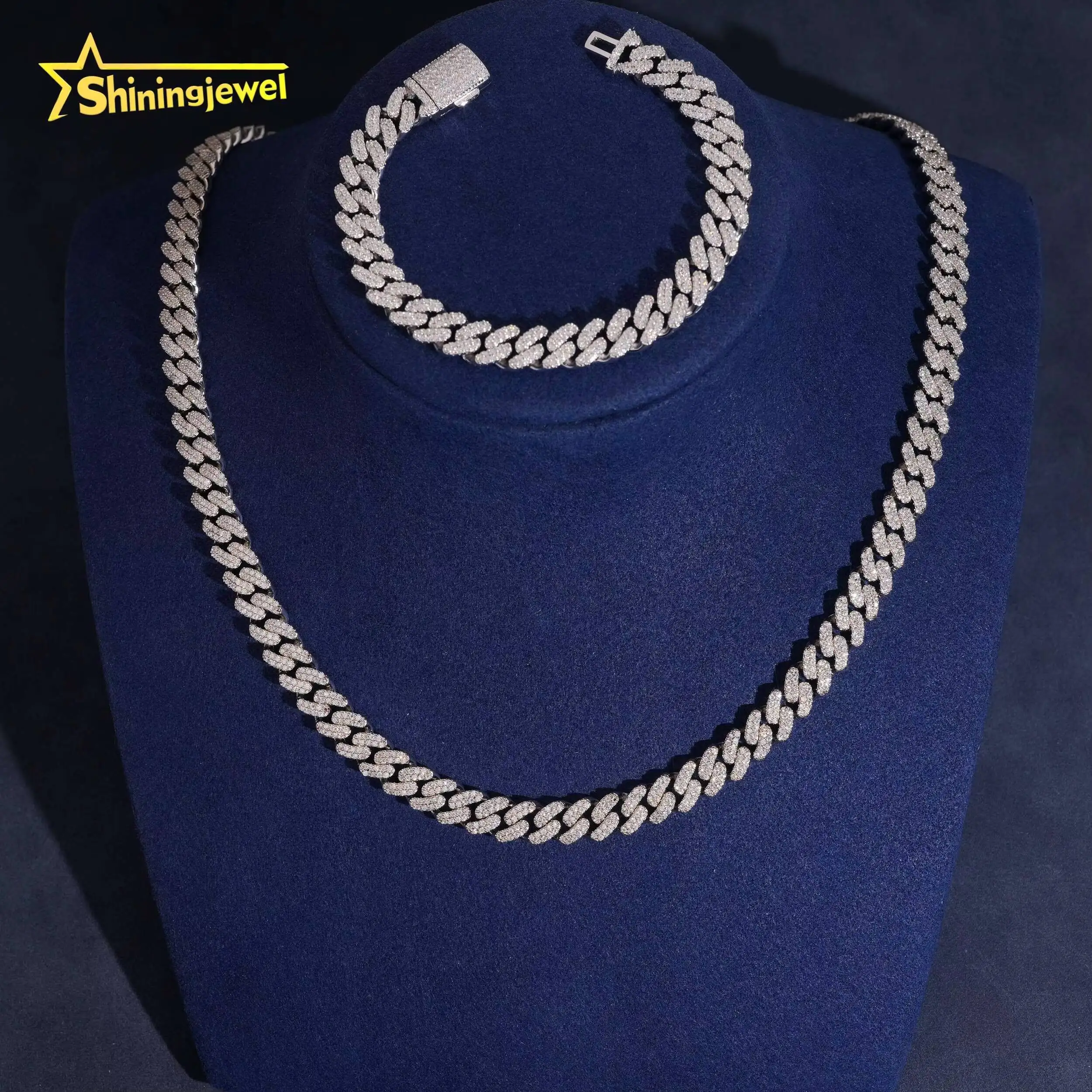 Luxury 925 Silver Moissanite Diamond Cuban Link Hot Sale 8mm Cuban Chain Moissanite Hip Hop Jewelry.
