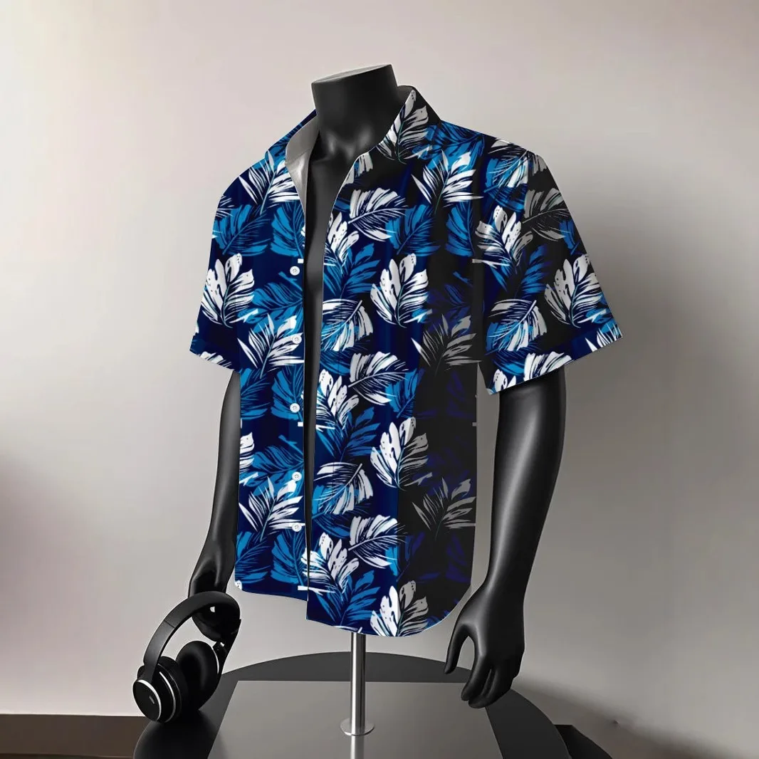 2025 New Men's Short Sleeved Shirt Beach Blue Loose Shirt Full Graphics M-3XL High Quality Men's Clothing Fashion Design