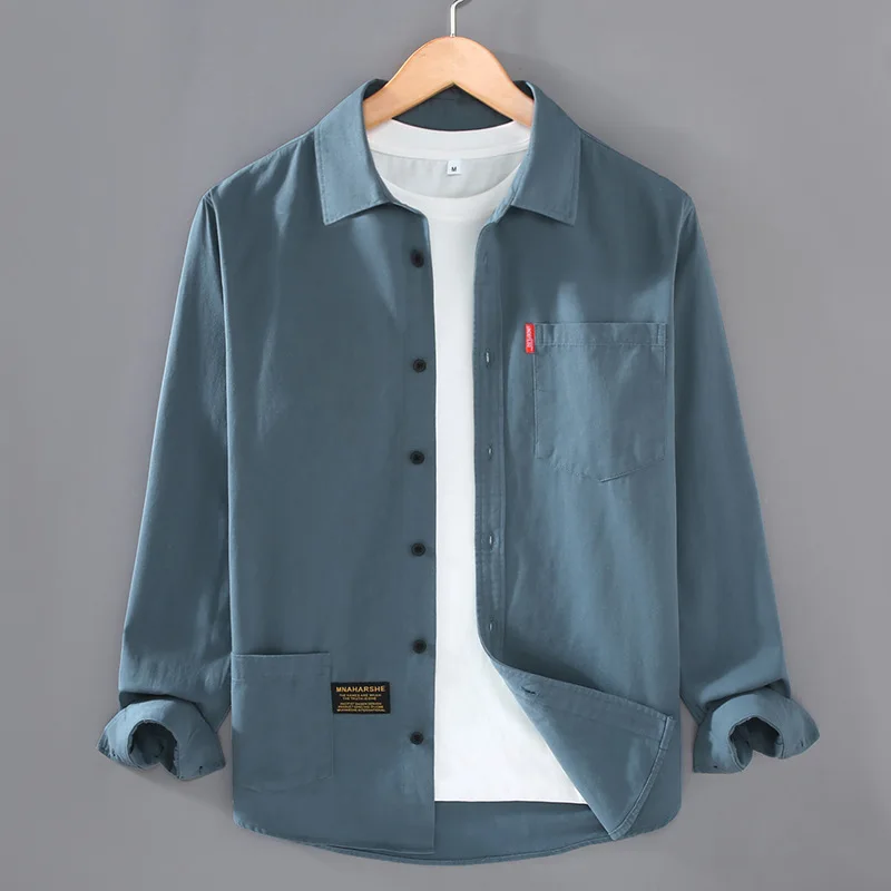 

Свободный крой Long Sve из чистого хлопка, мужская повседневная одежда для поездок на работу, универсальная хлопковая рабочая одежда, модная одежда на пуговицах