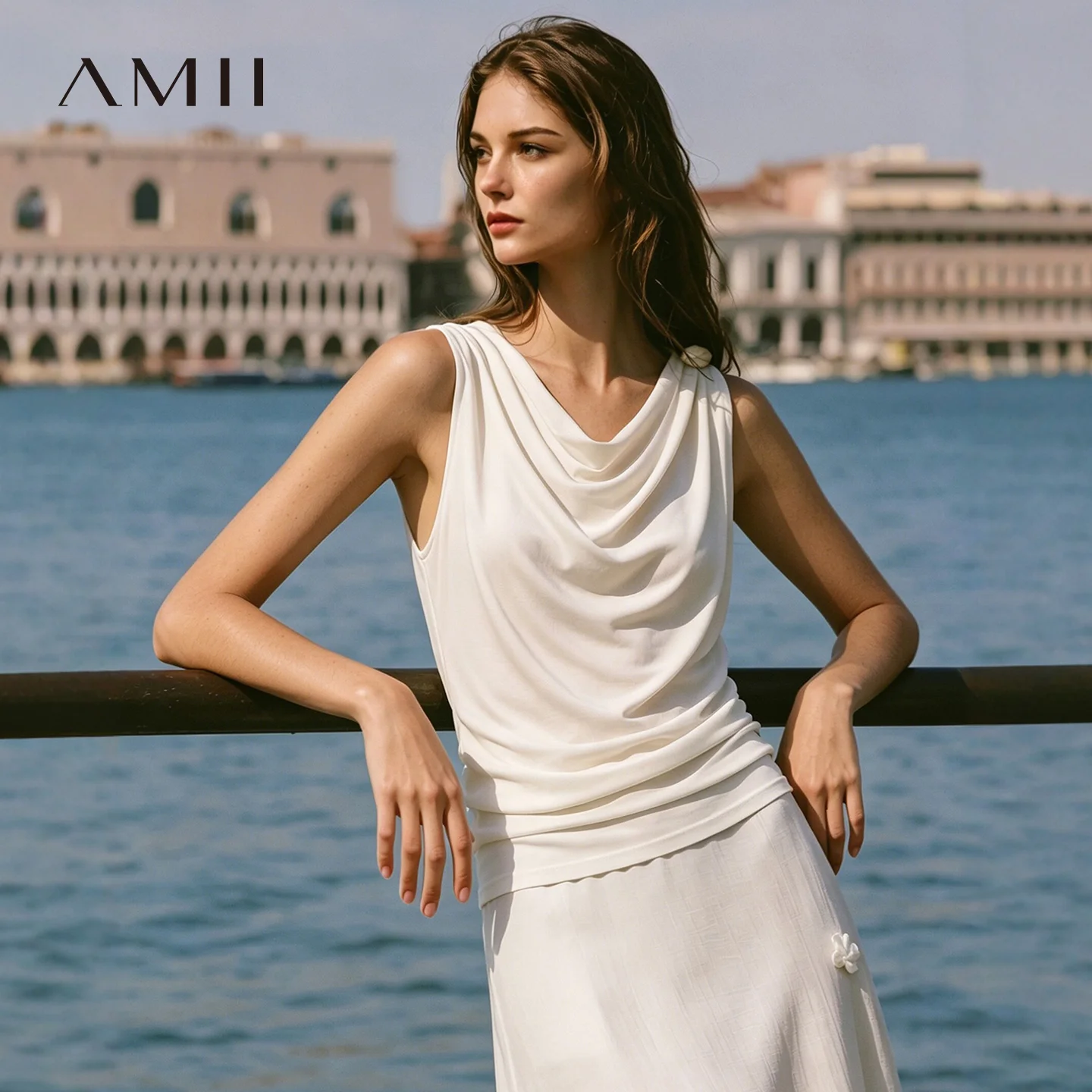 Amii Cowl Neck Women's Tank Top 2026 Summer New Stretch Knit Sleeveless Camisole Loose Casual Holiday Vest For Women 12622062