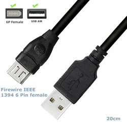 20CM Firewire IEEE 1394 6 Pin USB Adapter Female F to USB M Male Cable for Printer, Digital Camera, Scanner, Hard Disk 0.2m