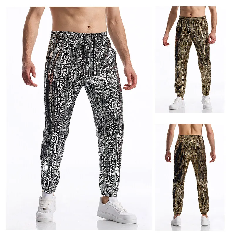 

Men's Fashion Circular Waves Hot Stamp Casual Pants Harajuku Hip Hop Disco Party Streetwear Drawstring Trousers for Nightclub