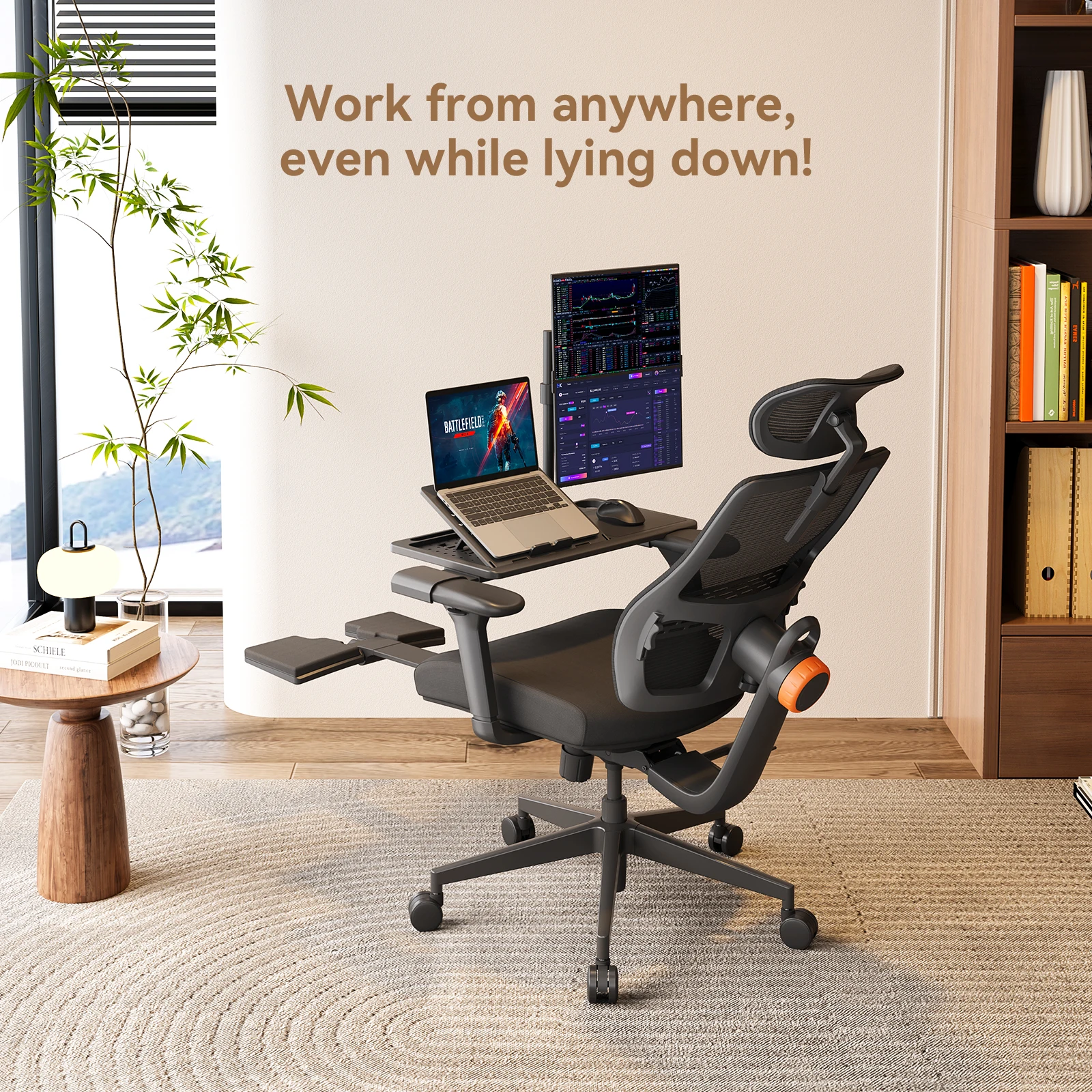 Silla de Oficina Ergonómica Newtral MAGICH-BP con Estación de Trabajo LAPD, Silla para Computadora con Reposacabezas, Reposapiés y Reposabrazos