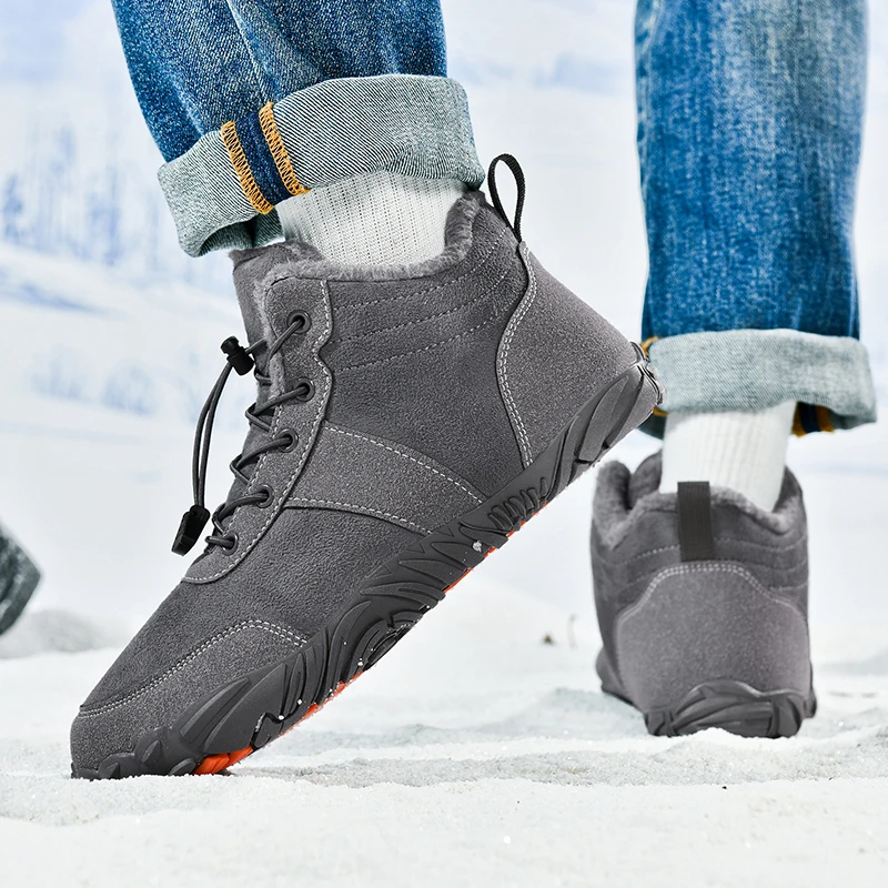 Winter Warm Cotton Shoes Outdoor Hiking Trekking Shoes Fleece Lined Thickened Mid‑Top Men Women Couple Large Size Snow Boots