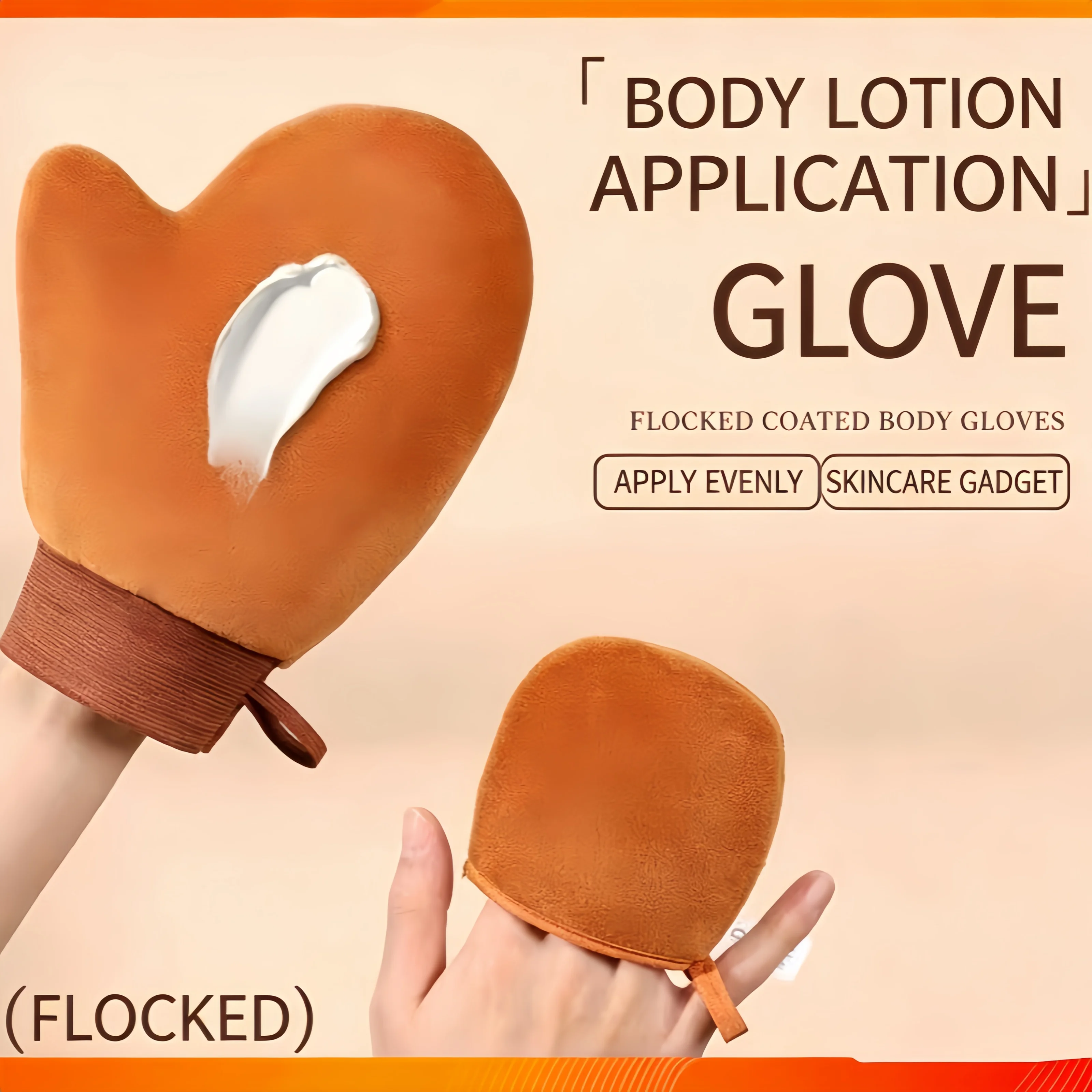 Soft Flocked Body Lotion Applicator Mitt, Double Layer Waterproof PE Lining, Reusable Self Tanning Sunscreen Massage Glove for E