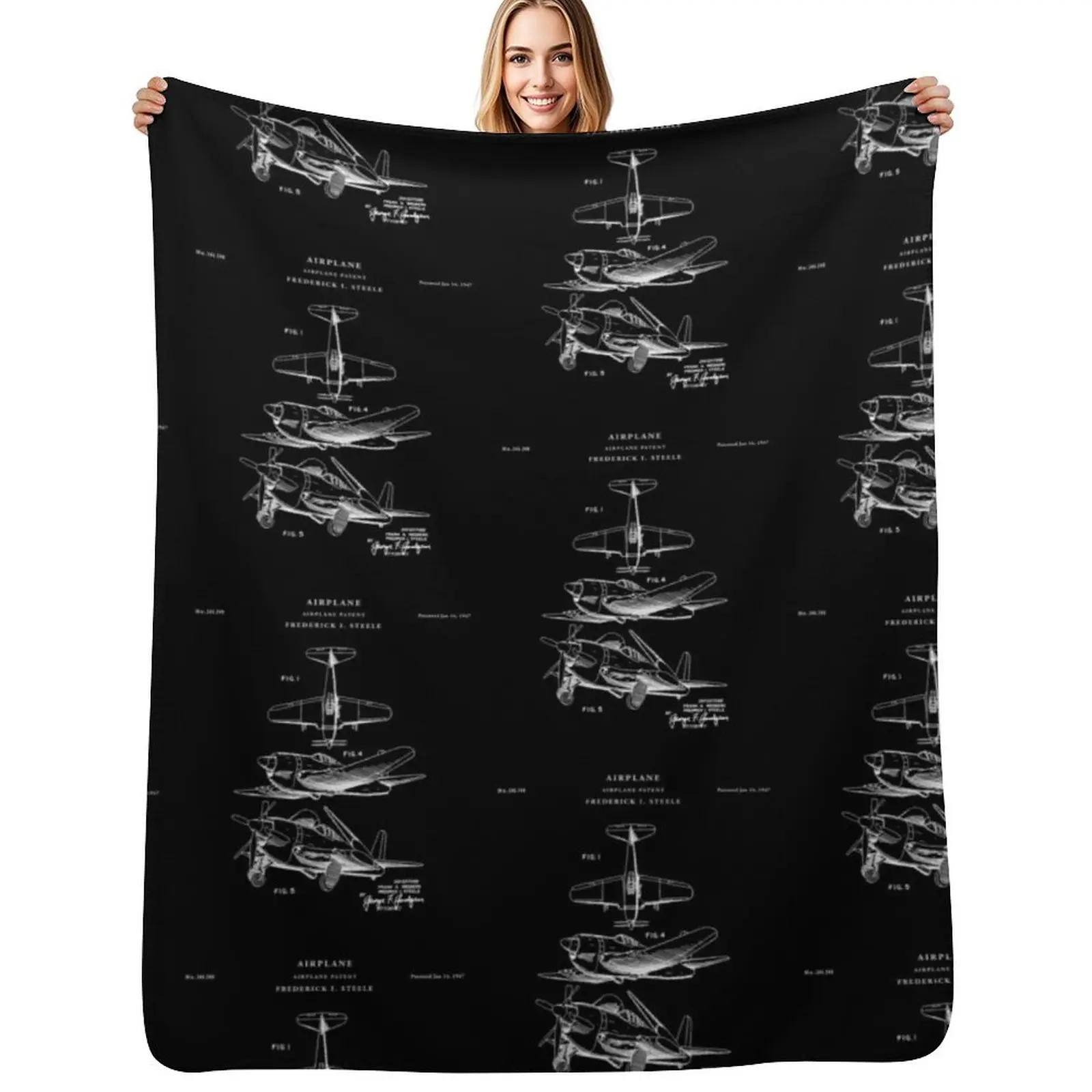

Airplane, Airplane Patent, Aviation Gift For Pilot Throw Blanket Plush Fuzzy Cozy Blanket for Couch Sofa