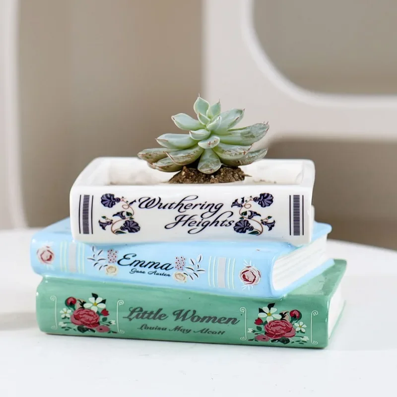 1PC Ceramic Book Vase Simulation Succulent Living Room Creative Ornament Gardening Home Decoration Supplies