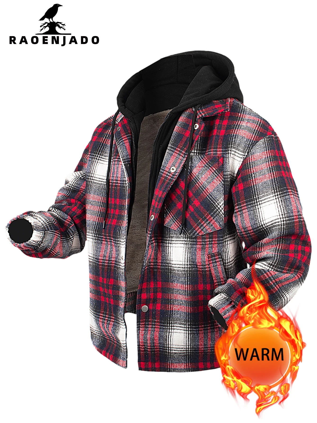

Men's Jacket Winter Thickened Fleece-lined Warmth Checkered jacket Coat Hooded Casual Daily Outdoor Activities Fur Streetwear