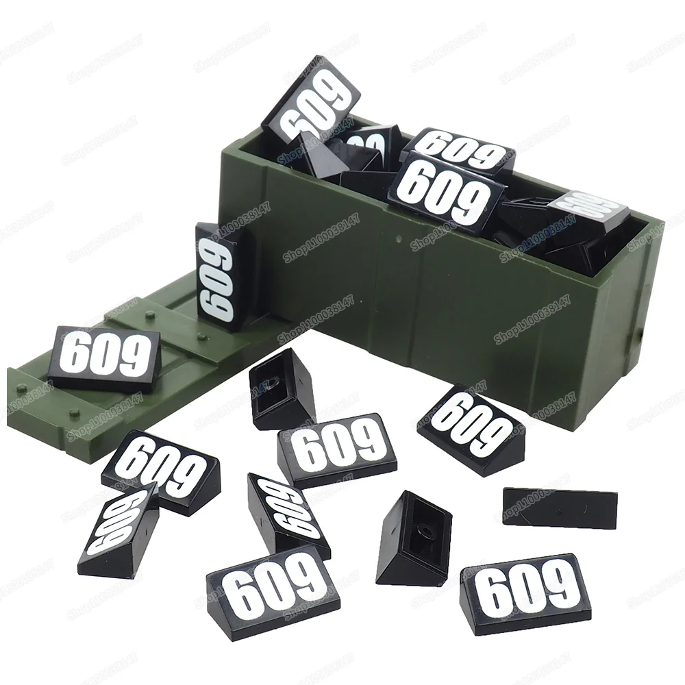 Numbers 609 Pattern Building Block 85984 Printed 1x2 Ramp MOC figures Equipment Military Models Scenes Accessories Gift DIY Toys