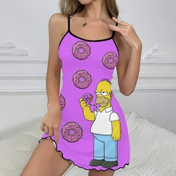 Pijamas estampados de Los Simpsons para mujer, vestidos de moda informales de verano, ropa Sexy con tirantes para el hogar