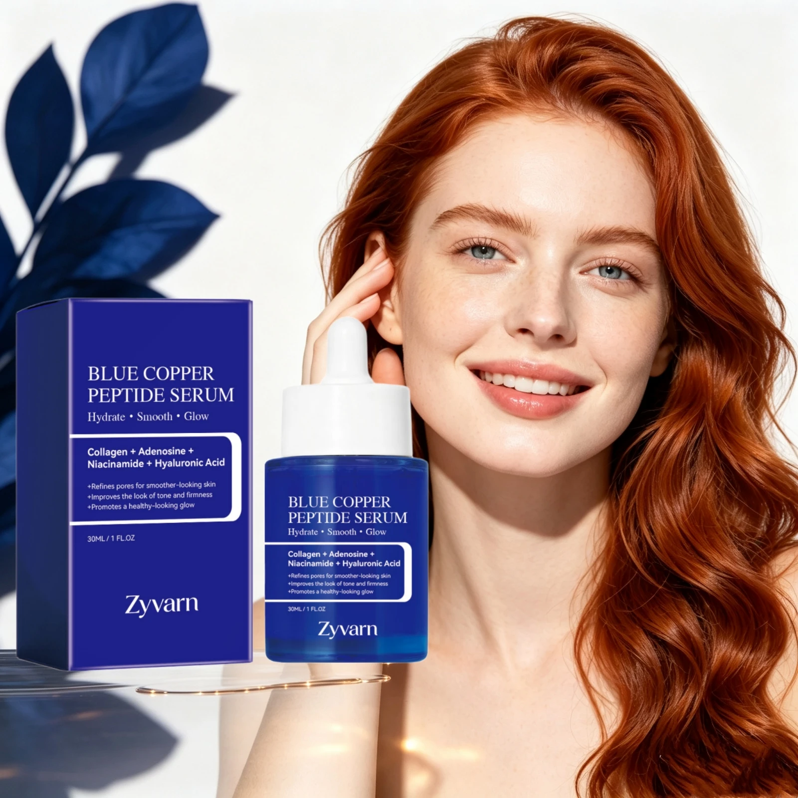 Blue Copper Peptide Serum With Collagen Niacinamide Hyaluronic Acid Pore Refining Firming Treatment Hydrate Glow Repair Essence
