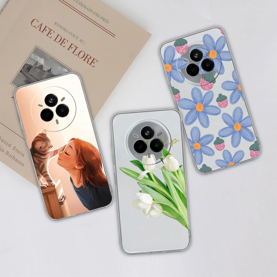 Per Realme 14 Pro Plus Custodia Gradiente Fiore Morbido Sottile Custodia Del Telefono Per Realme 14Pro + Fonda Trasparente Anti Goccia Coperture Indietro