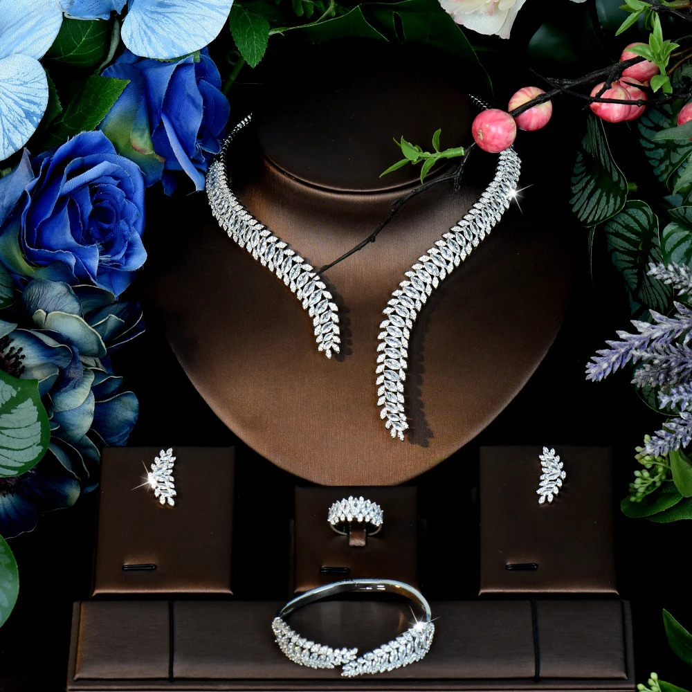 HIBRIDE New Fashion Luxury stereo Set Necklace Earrings and Bracelets Women's Jewelry Wedding Bridal Travel Everyday Gifts S1241