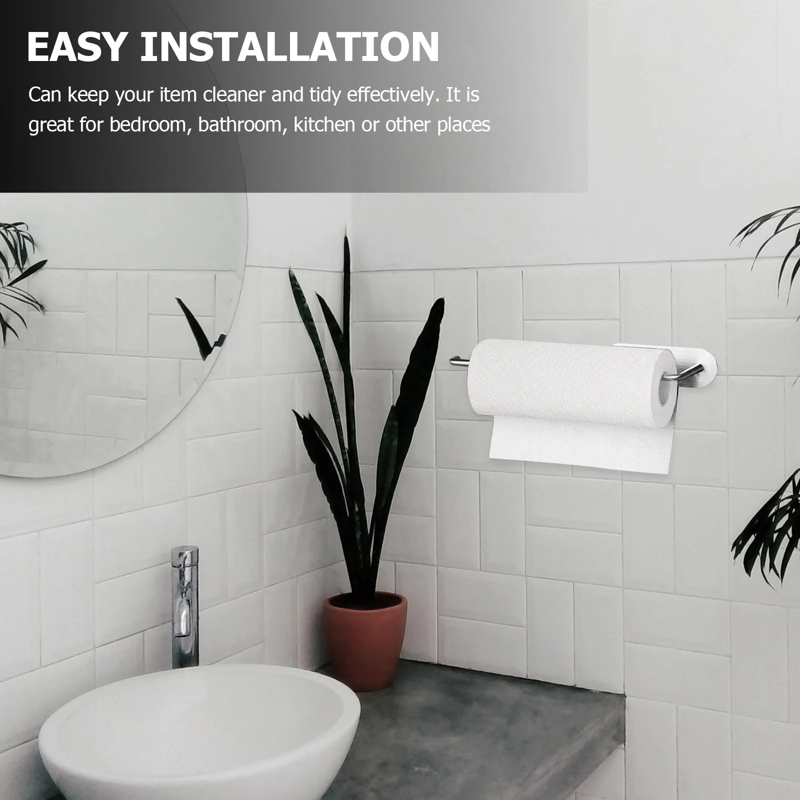 

Stainless Steel Roll Paper Organizer Wall Mount Tissue Storage Rack Punch Free Toilet Bathroom Kitchen Holder Silver