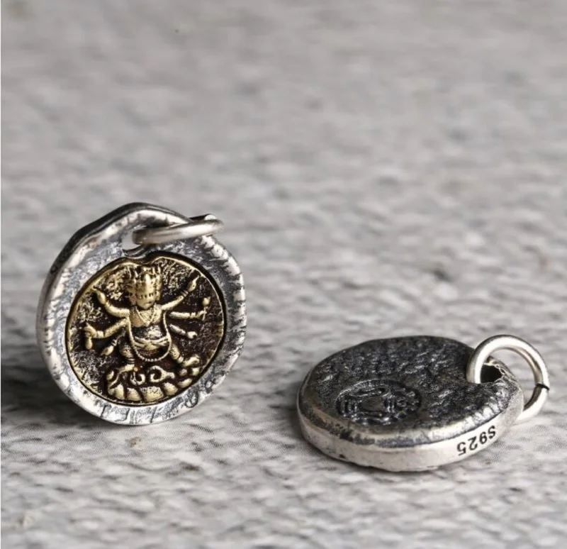 Handmade 925 Silver Tibetan Buddhist Mahakala Charm Sterling Hindusm Buddha Pendant Good Luck Amulet