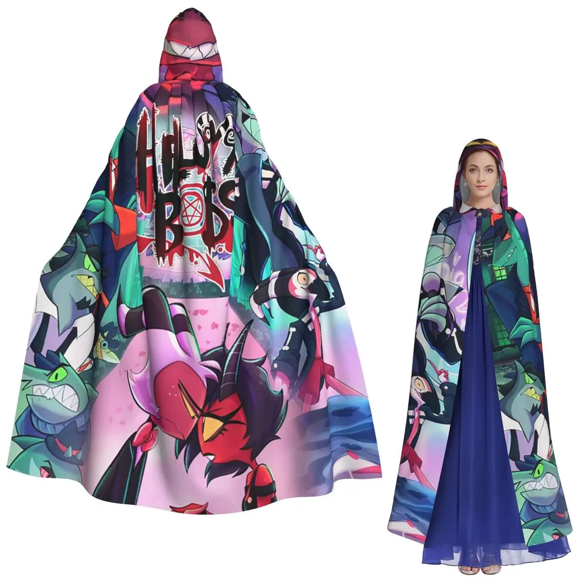 Helluva Boss Capa larga con capucha Disfraz medieval de bruja Capa de cosplay Fiesta de Halloween Adulto Unisex