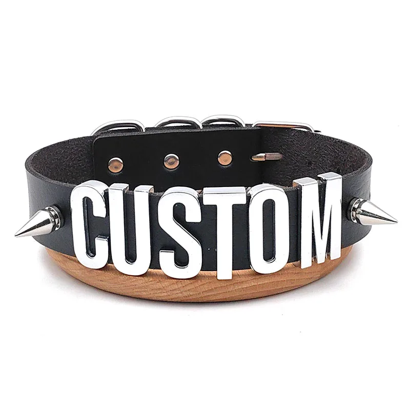 Punk Rivet Customized Letters Collar Spikes Choker Necklace DIY Personalized Sexy Wide Leather Chocker Gothic Cosplay Jewelry