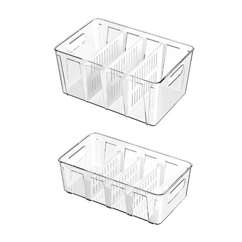 Convenient Storage Bin Easy to Transport Fridge Refrigerator Container with Removable Divider Kitchen Tool