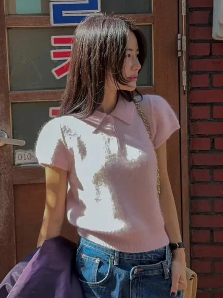 Ele Sweet Collar ort Sve Knitted Sweater Women's Spring Faion Item Design Knitwear Suitable for Various Ocns