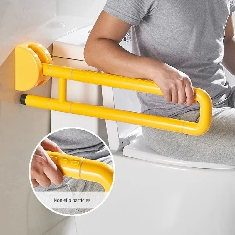 Toilet armrest folding up and flipping up for elderly  safety accessibility